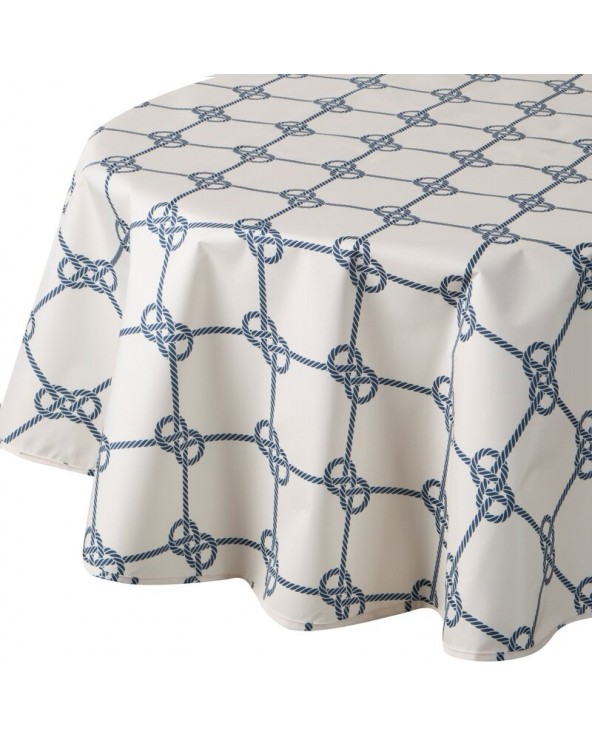 Obrus ogrodowy wodoodporny okrągły 150cm Garden 17E biały/granatowy Eurofirany