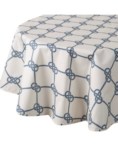 Obrus ogrodowy wodoodporny okrągły 150cm Garden 17E biały/granatowy Eurofirany