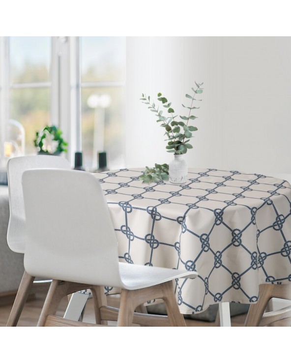 Obrus ogrodowy wodoodporny okrągły 150cm Garden 17E biały/granatowy Eurofirany