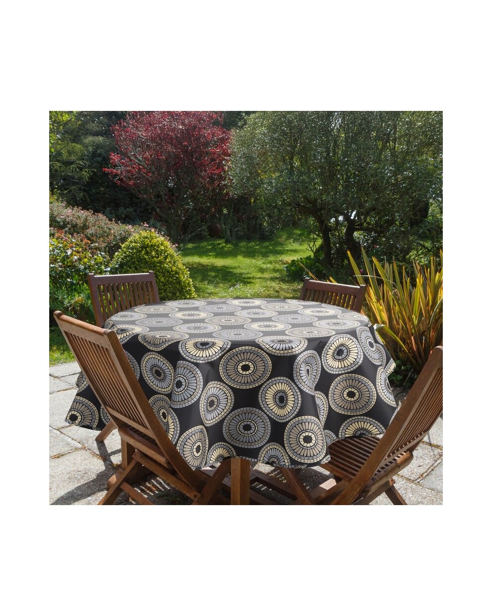 Obrus ogrodowy wodoodporny okrągły 150cm Garden 19E czarny/biały Eurofirany