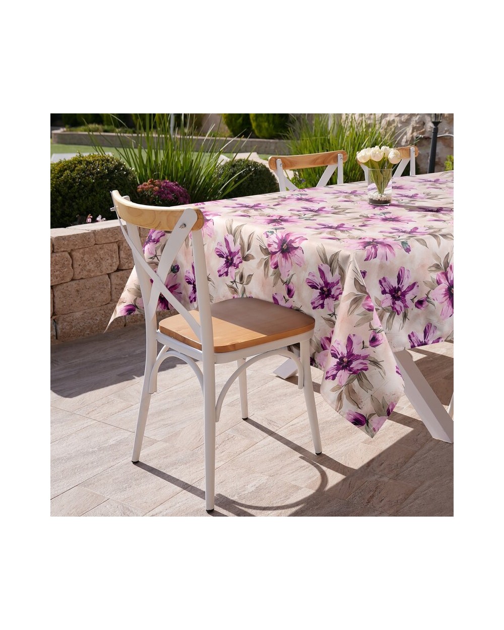 Obrus ogrodowy wodoodporny 140x220 Garden 29G kremowy/różowy Eurofirany