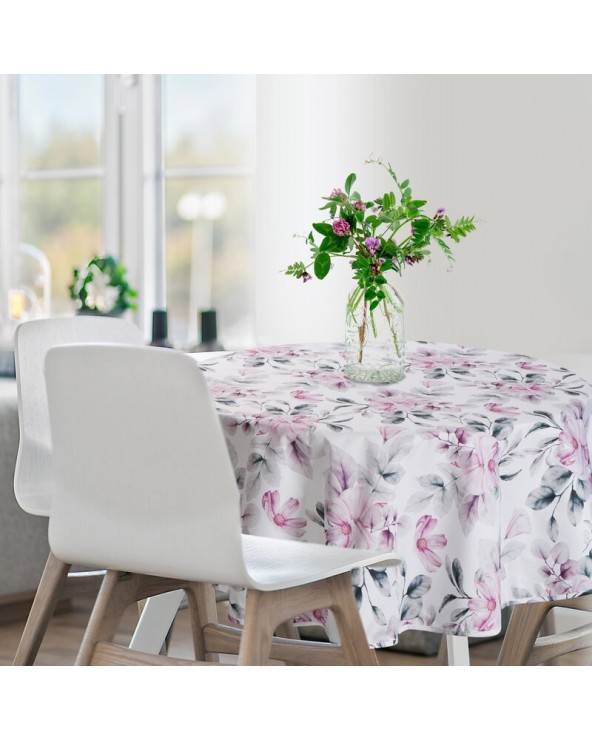 Obrus ogrodowy wodoodporny okrągły 150cm Garden 30E biały/różowy Eurofirany