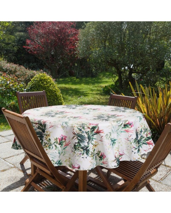 Obrus ogrodowy wodoodporny okrągły 150cm Garden 31E biały/zielony Eurofirany