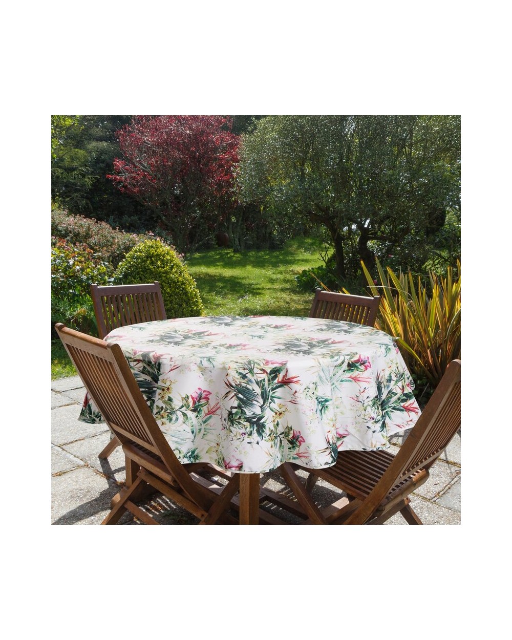 Obrus ogrodowy wodoodporny okrągły 150cm Garden 31E biały/zielony Eurofirany