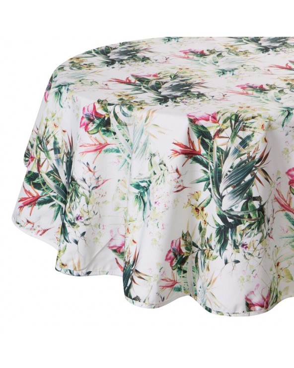 Obrus ogrodowy wodoodporny okrągły 150cm Garden 31E biały/zielony Eurofirany