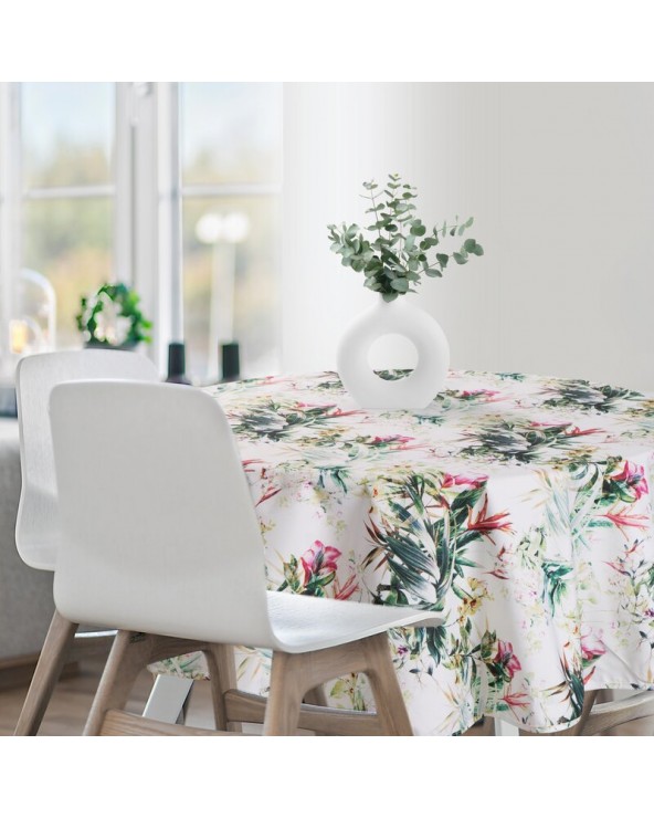 Obrus ogrodowy wodoodporny okrągły 150cm Garden 31E biały/zielony Eurofirany