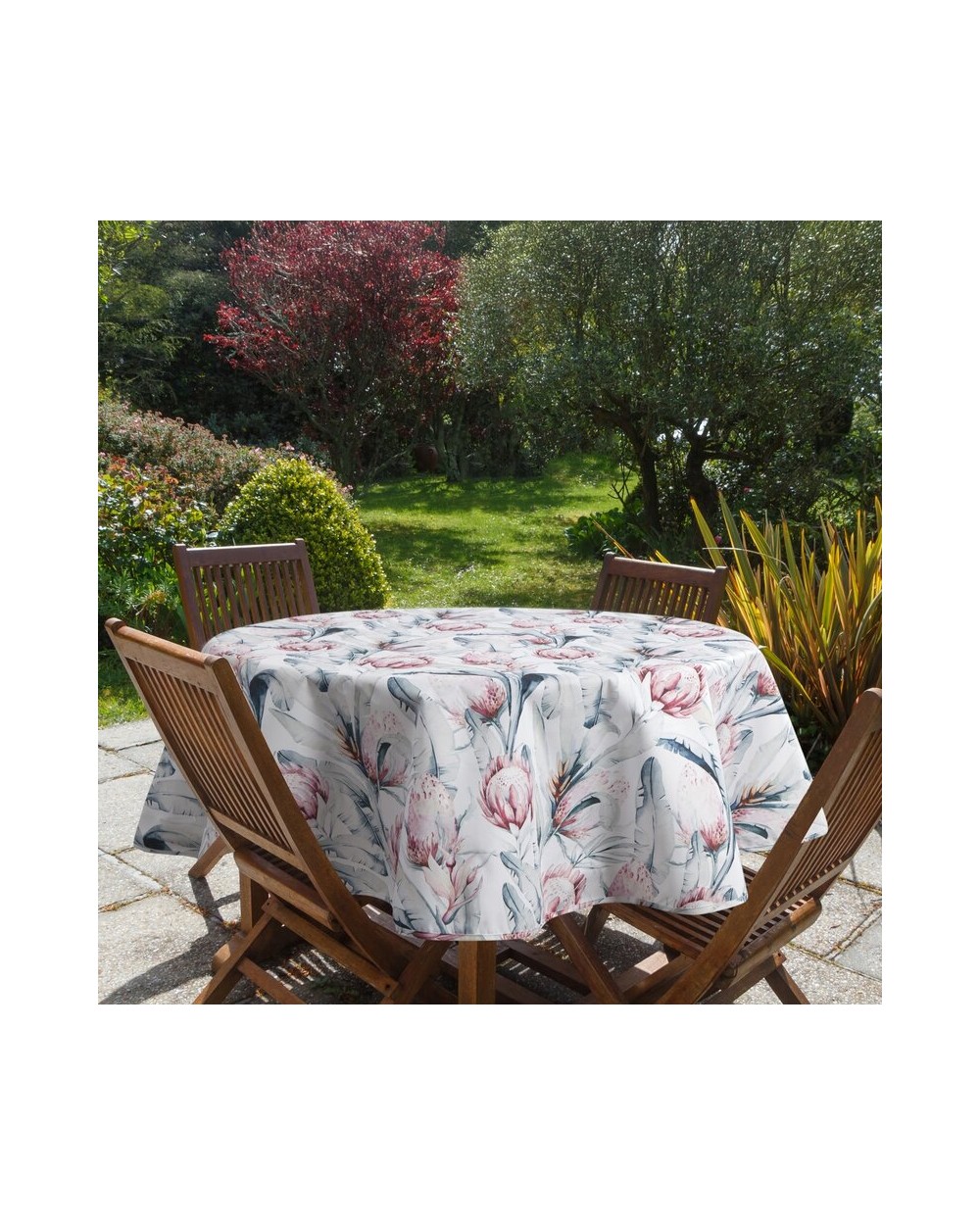 Obrus ogrodowy wodoodporny okrągły 150cm Garden 31E biały/niebieski Eurofirany