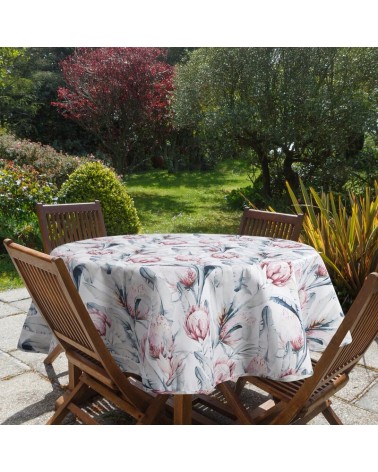 Obrus ogrodowy wodoodporny okrągły 150cm Garden 31E biały/niebieski Eurofirany