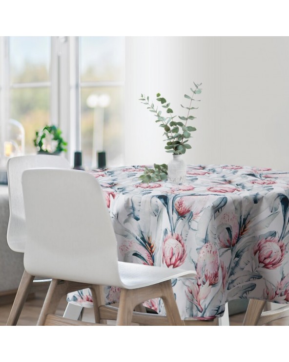 Obrus ogrodowy wodoodporny okrągły 150cm Garden 31E biały/niebieski Eurofirany