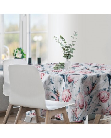 Obrus ogrodowy wodoodporny okrągły 150cm Garden 31E biały/niebieski Eurofirany