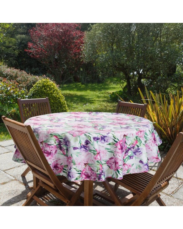 Obrus ogrodowy wodoodporny okrągły 150cm Garden 34E różowy/fioletowy Eurofirany