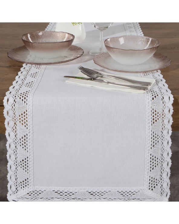 Bieżnik z koronką 35x180 Nataly biały Eurofirany