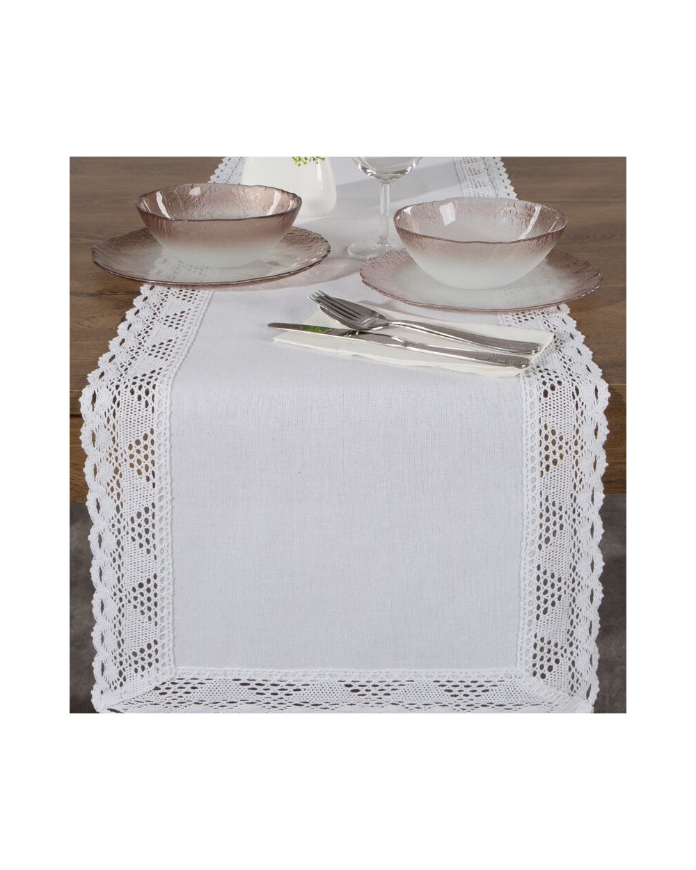 Bieżnik z koronką 40x140 Nataly biały Eurofirany