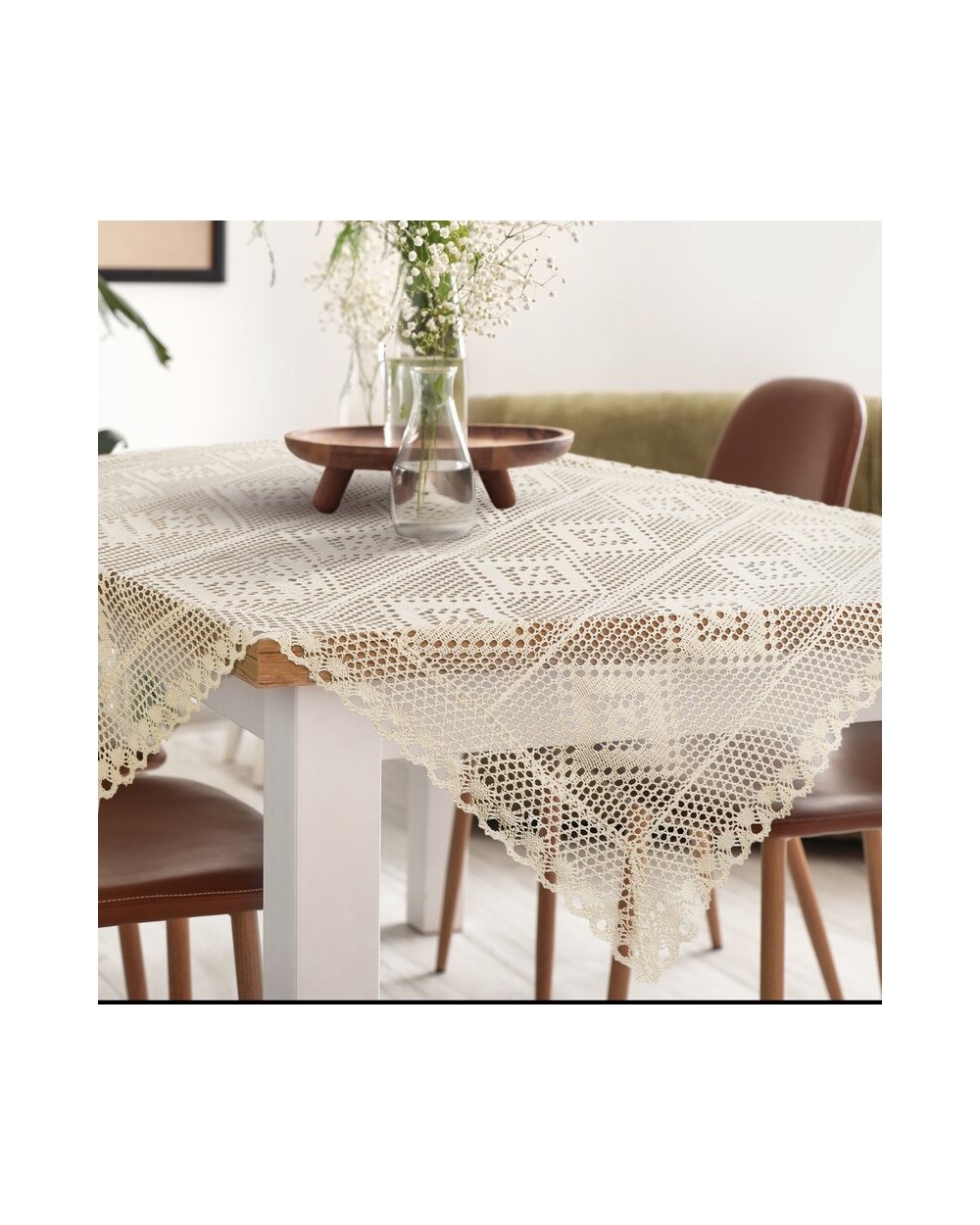 Obrus ażurowy 85x85 Olivia jasnobeżowy Eurofirany
