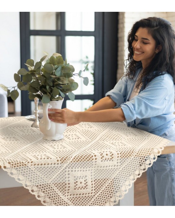 Obrus ażurowy 85x85 Olivia jasnobeżowy Eurofirany