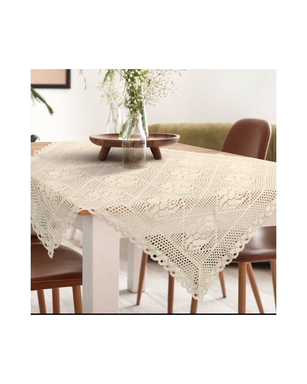 Obrus ażurowy 85x85 Rosaly jasnobeżowy Eurofirany
