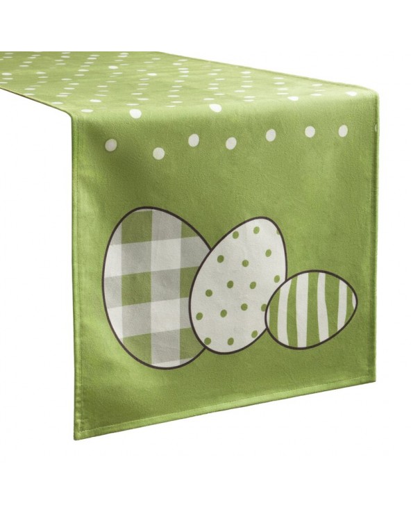 Bieżnik wielkanocny welwetowy 35x140 Wiosna zielony/biały Eurofirany