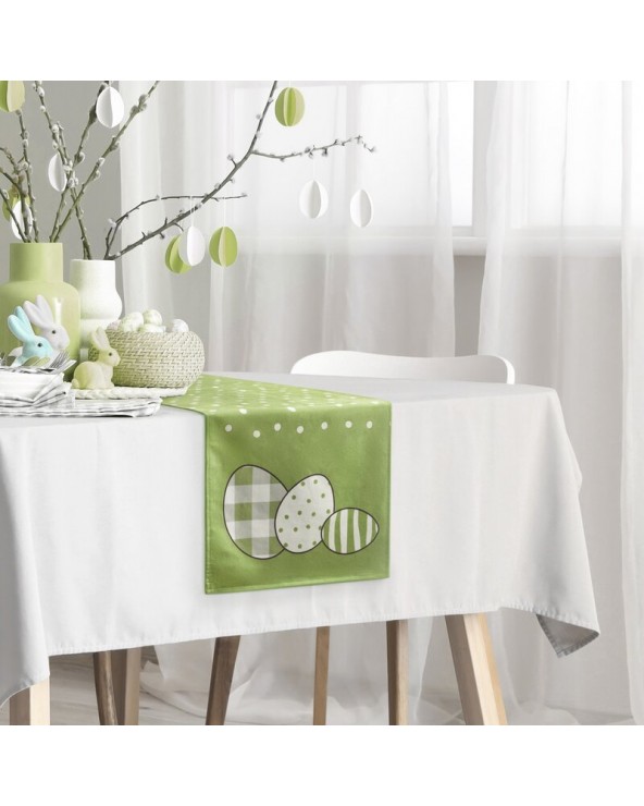 Bieżnik wielkanocny welwetowy 35x140 Wiosna zielony/biały Eurofirany