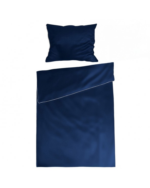 Pościel satyna bawełniana 140x200 + 1x70x80 Gold Line granatowa Matex