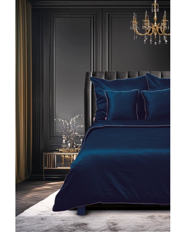Pościel satyna bawełniana 160x200 + 2x70x80 Gold Line granatowa Matex
