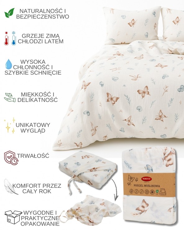 Pościel muślinowa 160x200 + 2x70x80 TM0381_03 Matex