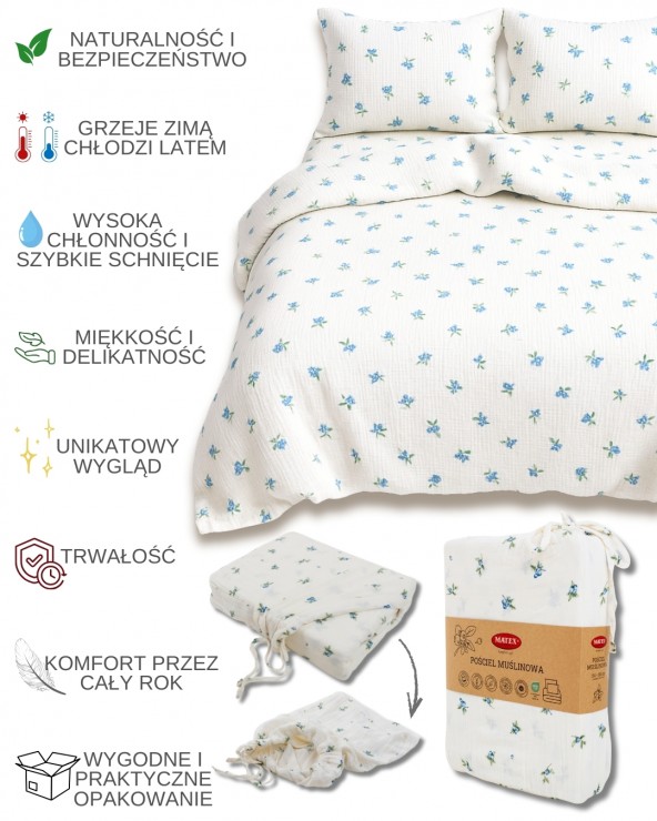 Pościel muślinowa 160x200 + 2x70x80 TM0381_04 Matex