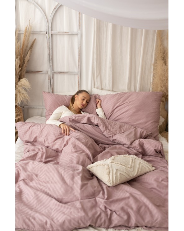 Pościel adamaszek 200x220 + 2x70x80 Geometria różowa Matex