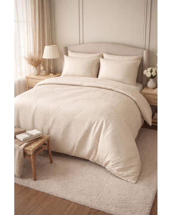 Pościel adamaszek 200x220 + 2x70x80 Geometria beżowa Matex