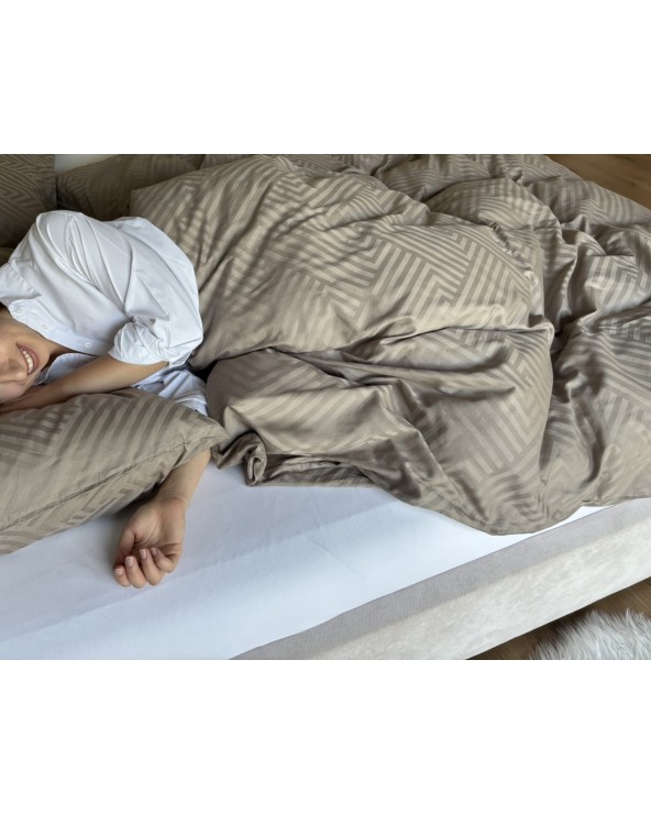 Pościel adamaszek 200x220 + 2x70x80 Geometria brązowa Matex