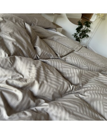 Pościel adamaszek 200x220 + 2x70x80 Geometria brązowa Matex