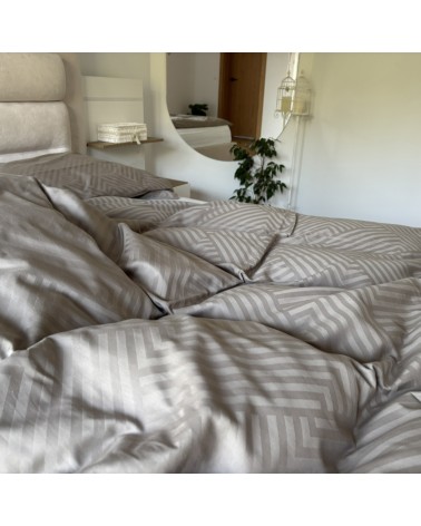 Pościel adamaszek 200x220 + 2x70x80 Geometria brązowa Matex