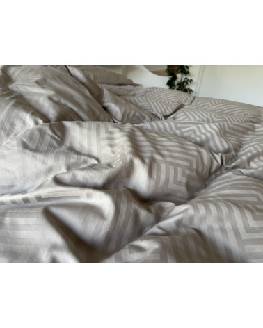 Pościel adamaszek 200x220 + 2x70x80 Geometria brązowa Matex