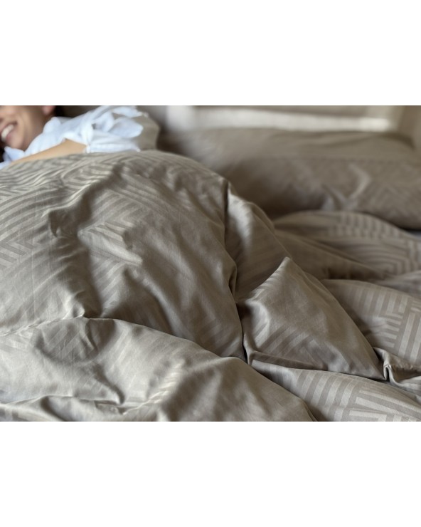 Pościel adamaszek 200x220 + 2x70x80 Geometria brązowa Matex