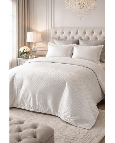 Pościel adamaszek 160x200 + 2x70x80 Geometria biała Matex