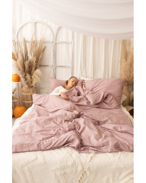 Pościel adamaszek 160x200 + 2x70x80 Geometria różowa Matex