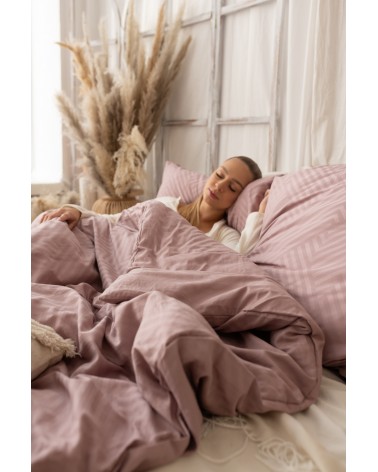 Pościel adamaszek 160x200 + 2x70x80 Geometria różowa Matex
