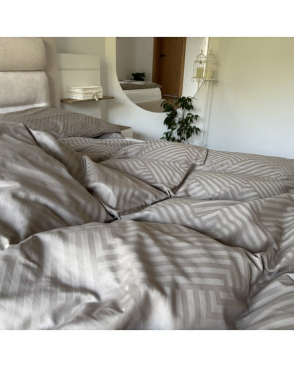 Pościel adamaszek 160x200 + 2x70x80 Geometria brązowa Matex