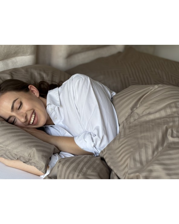 Pościel adamaszek 160x200 + 2x70x80 Geometria brązowa Matex