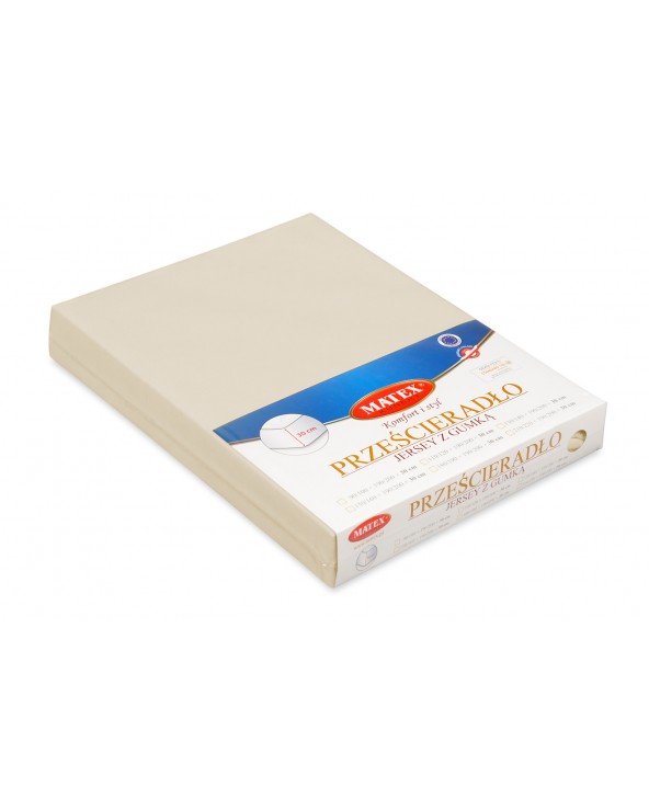Wysokie prześcieradło bawełna jersey 120x200x30 z gumką kremowe Premium Matex