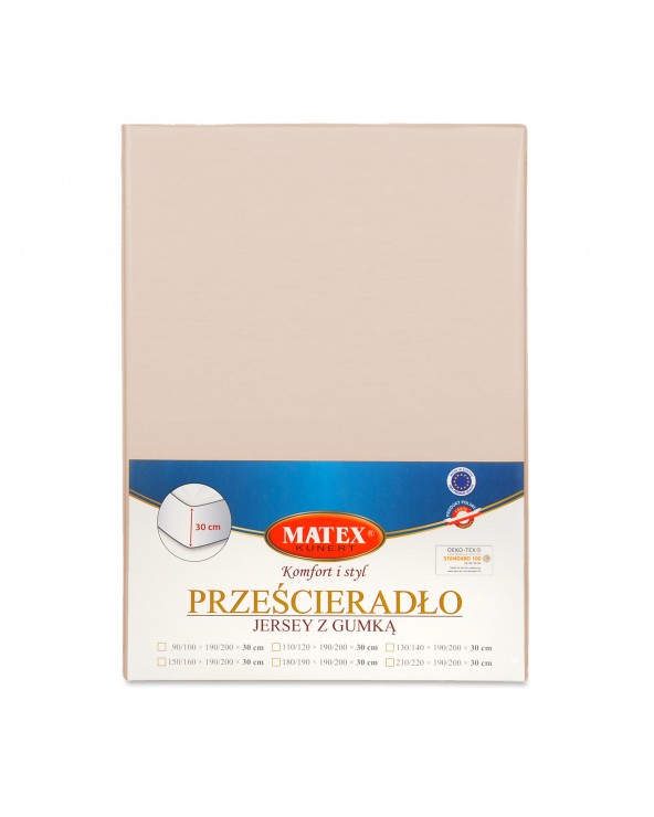 Wysokie prześcieradło bawełna jersey 120x200x30 z gumką cappuccino Premium Matex