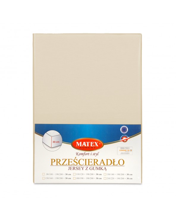 Wysokie prześcieradło bawełna jersey 140x200x30 z gumką kremowe Premium Matex