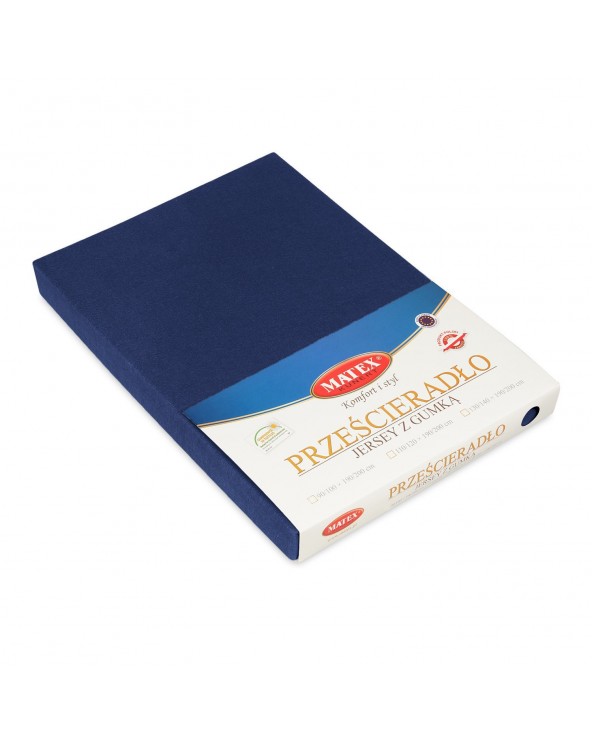 Prześcieradło bawełna jersey 160x200x20 z gumką granatowe Premium Matex