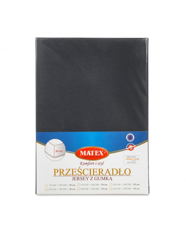 Wysokie prześcieradło bawełna jersey 90x200x30 z gumką antracytowe Premium Matex