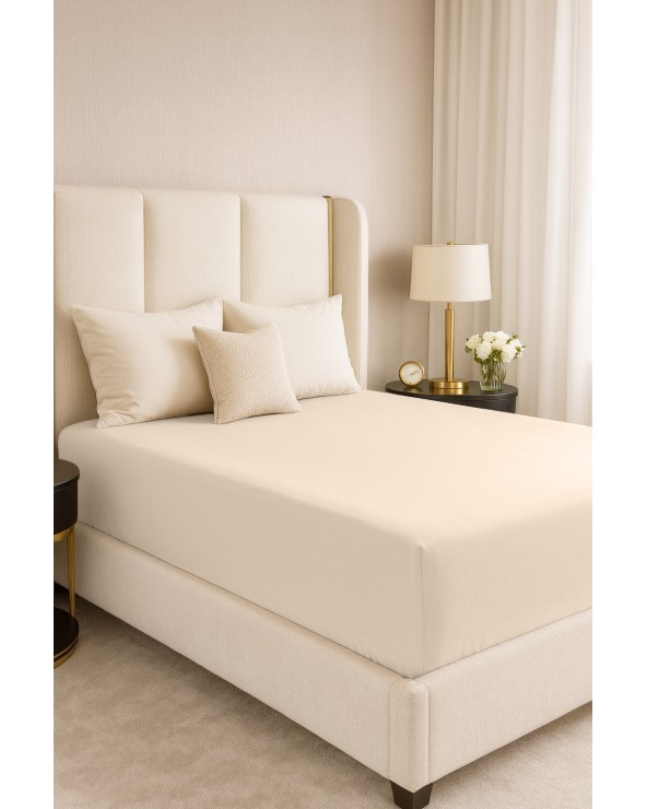 Wysokie prześcieradło bawełna jersey z lycrą 120x200x30 z gumką kremowe Matex