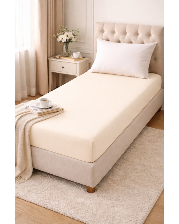 Wysokie prześcieradło bawełna jersey z lycrą 120x200x30 z gumką kremowe Matex