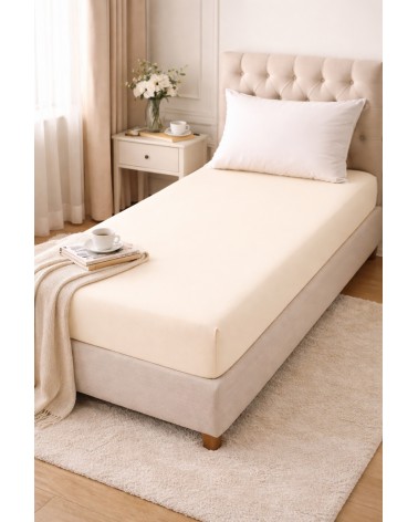 Wysokie prześcieradło bawełna jersey z lycrą 120x200x30 z gumką kremowe Matex