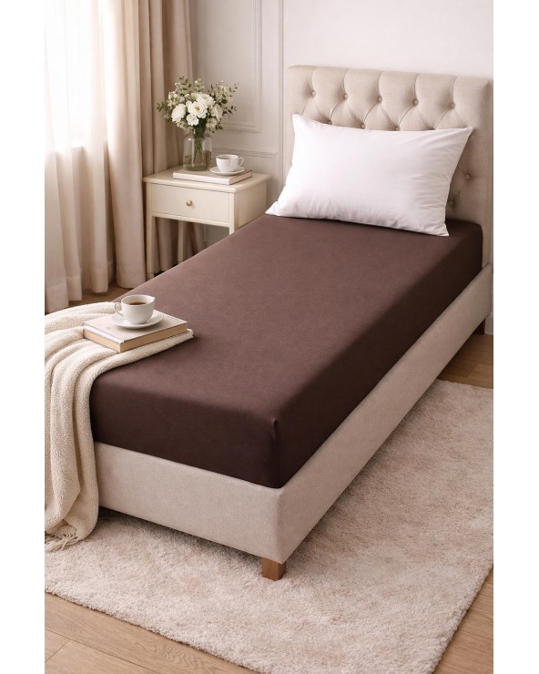 Wysokie prześcieradło bawełna jersey z lycrą 120x200x30 z gumką brązowe Matex