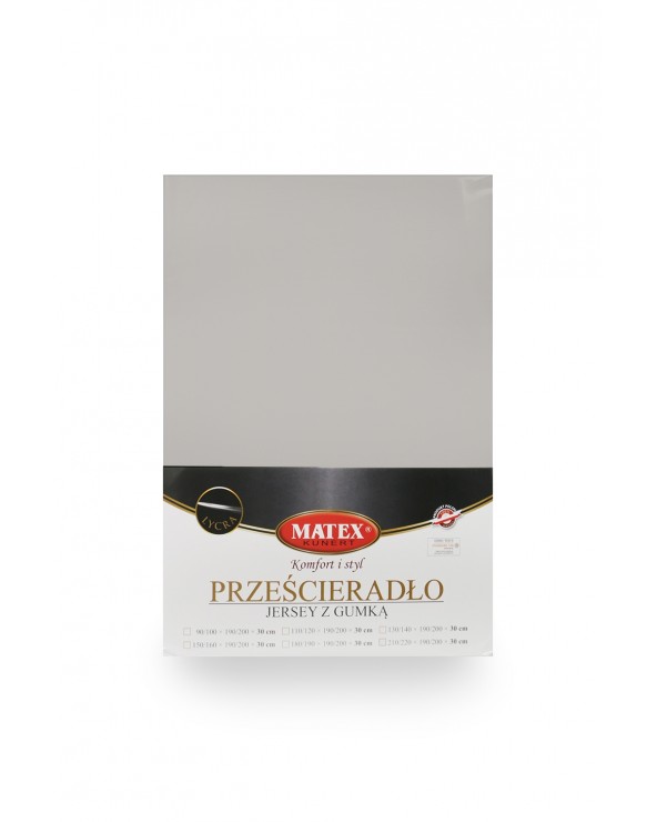 Wysokie prześcieradło bawełna jersey z lycrą 120x200x30 z popielate białe Matex