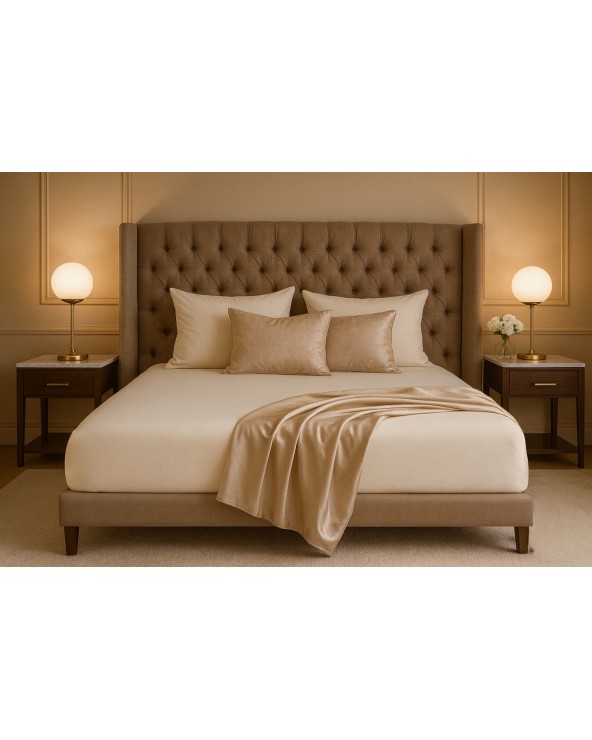 Wysokie prześcieradło bawełna jersey z lycrą 180x200x30 z gumką kremowe Matex