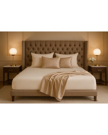 Wysokie prześcieradło bawełna jersey z lycrą 180x200x30 z gumką kremowe Matex